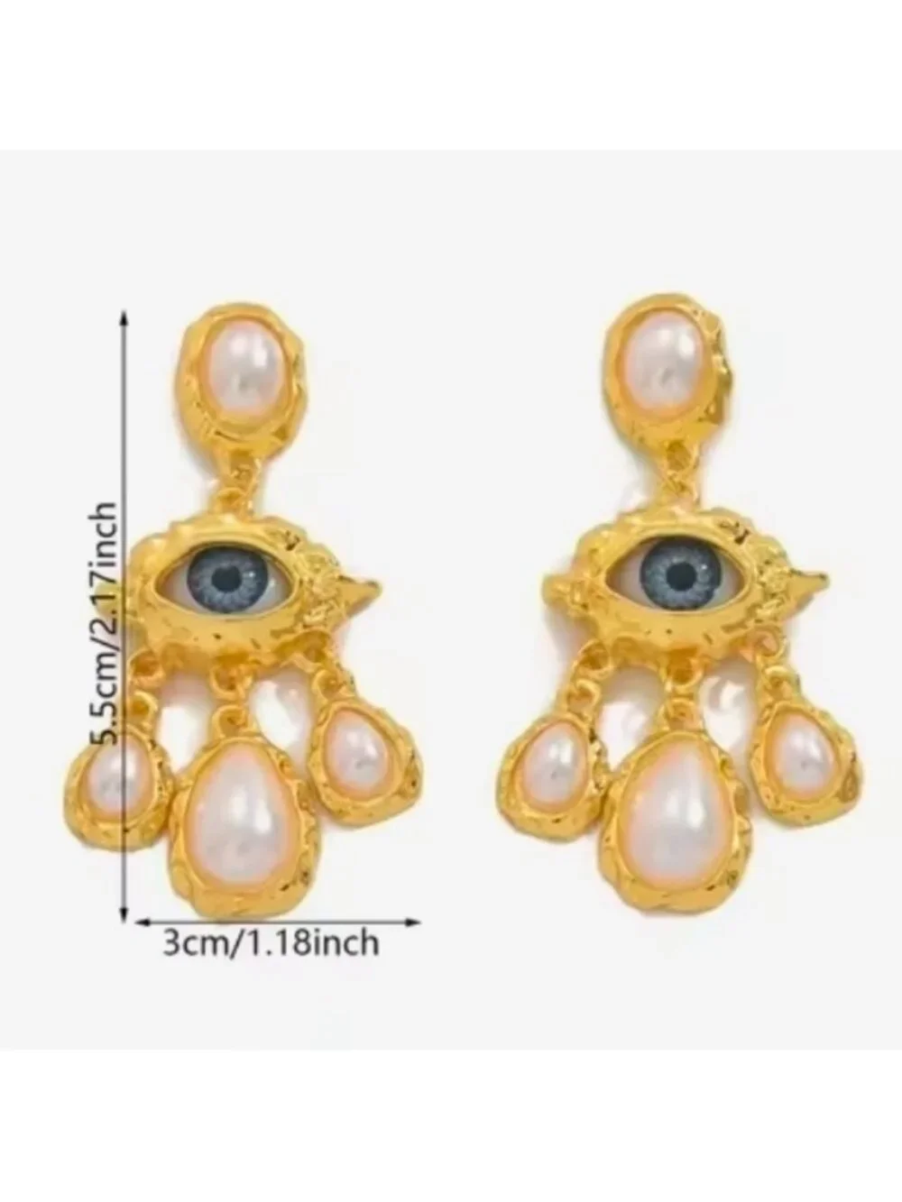 Gold-Tone Evil Eye Pearl Drop Earrings
